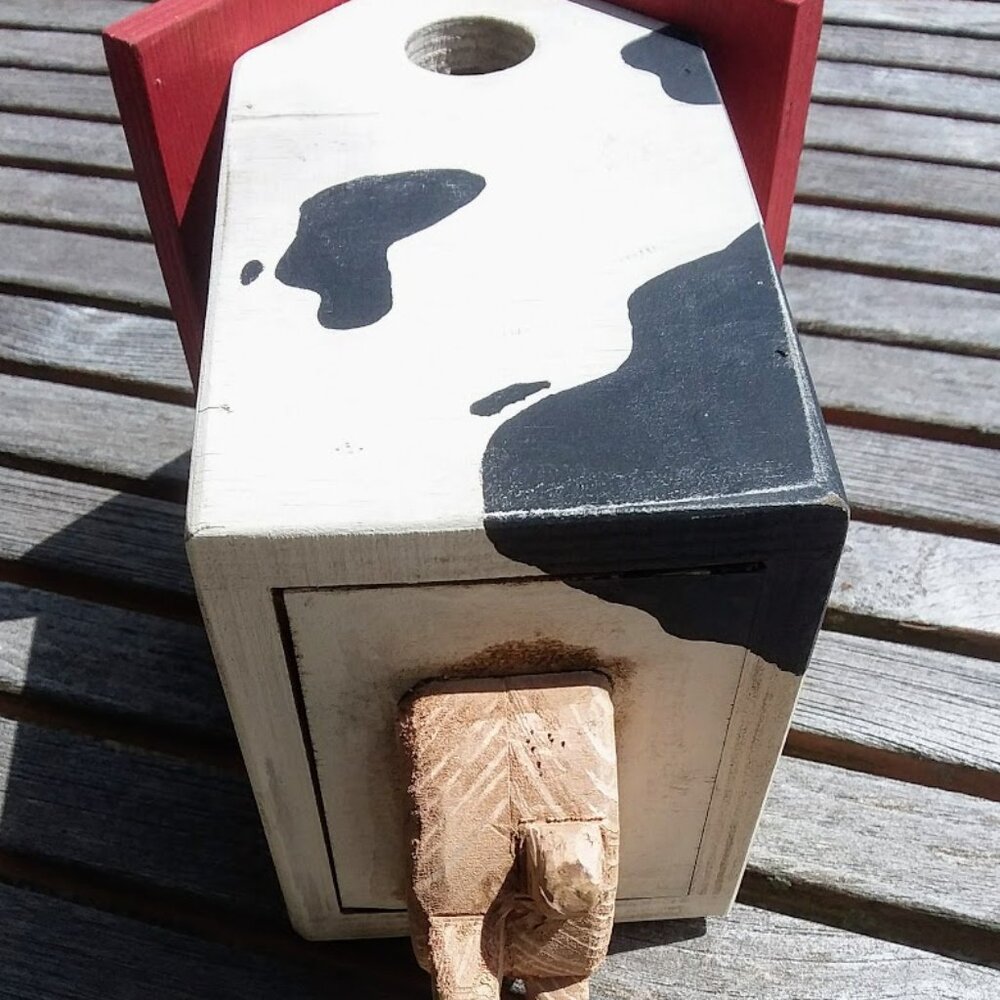 Beautiful Handmade Birdhouse Cow Utter Black & White Made in Alberta Canada